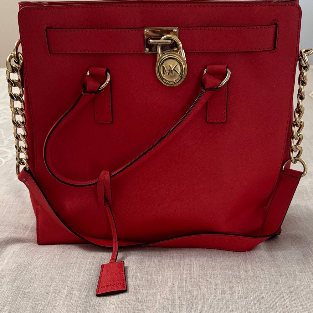 Michael Kors Red Shoulder Bag with Gold Chain